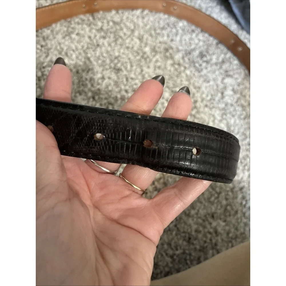 Fullerton Vintage Golf Concho Lizard Embossed Leather Belt Size 36 Black Western